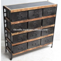 Gabinete de cajones industriales Vintage Metal de madera